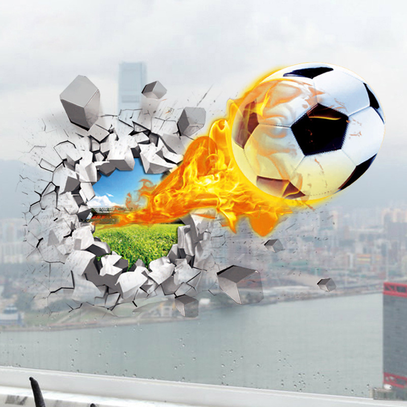 3D Football Broken Wall Sticke - Blister Plaster Sport ulasan dan harga